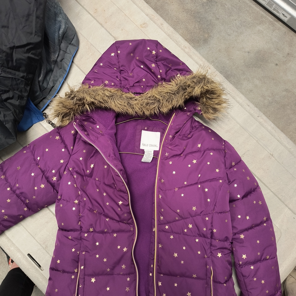Falls Creek Purple Star Kids Jacket with Faux Fur Trim Size 10/12